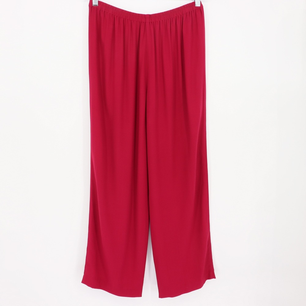Eileen Fisher Womens Size M Raspberry Red Silk Wide Leg Elastic Waist Pants - Picture 2 of 5